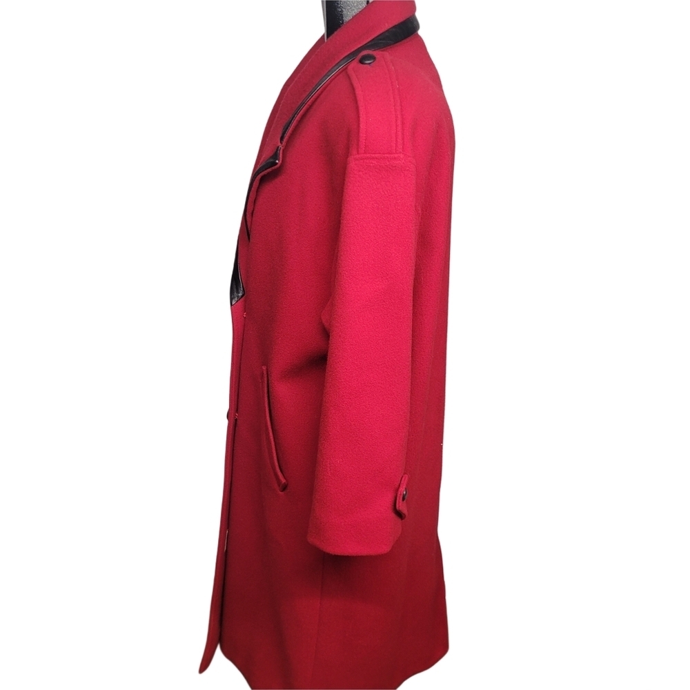 Vintage Red 100% Wool Double-Breasted Maxi Over Coat with Black Trim 6 - Picture 7 of 10